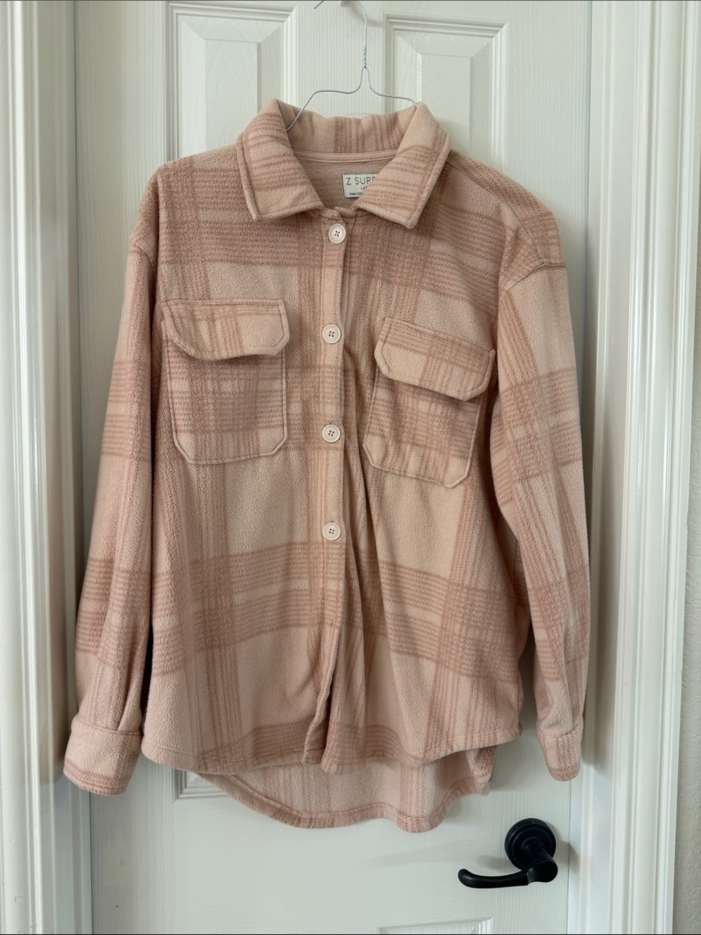 Z Supply Pink Plaid Button-Down Shirt Jacket